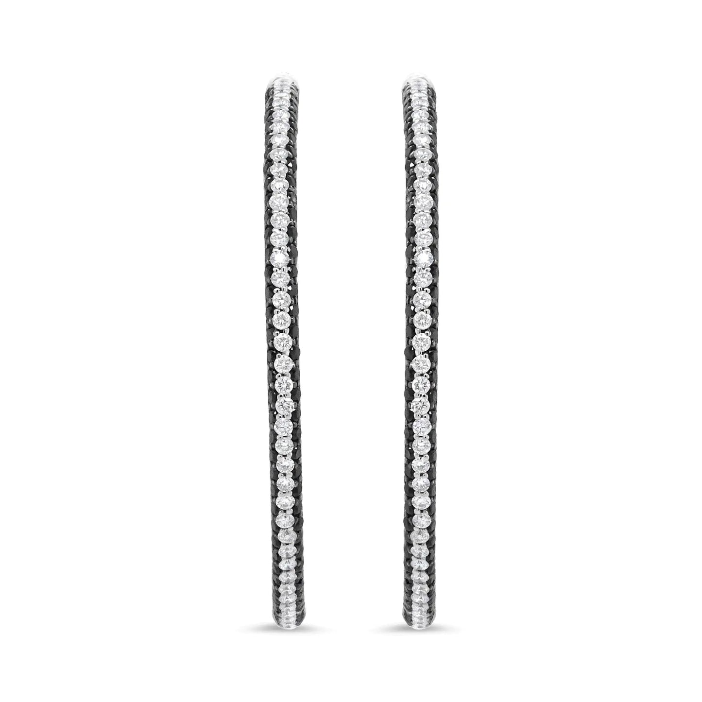 18K White Gold 3 1/4 Cttw Round Black and White Diamond Inside-Outside Hoop Earrings (Black and F-G Color, VS1-VS2 Clarity) WEM Support (www.WEM.support)