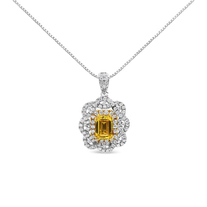 18K Yellow and White Gold 1.75 Cttw Diamond Lab Grown Treated Yellow Emerald Center Diamond Halo 18" Pendant Necklace (Yellow/G-H Color, VS1-VS2 Clarity) WEM Support (www.WEM.support)