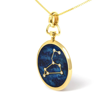 18K Yellow Gold Diamond Leo Constellation with Blue Enamel 18" Inch Pendant Necklace (H-I Color, SI2-I1 Clarity) WEM Support (www.WEM.support)