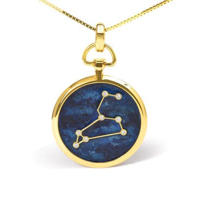 18K Yellow Gold Diamond Leo Constellation with Blue Enamel 18" Inch Pendant Necklace (H-I Color, SI2-I1 Clarity) WEM Support (www.WEM.support)