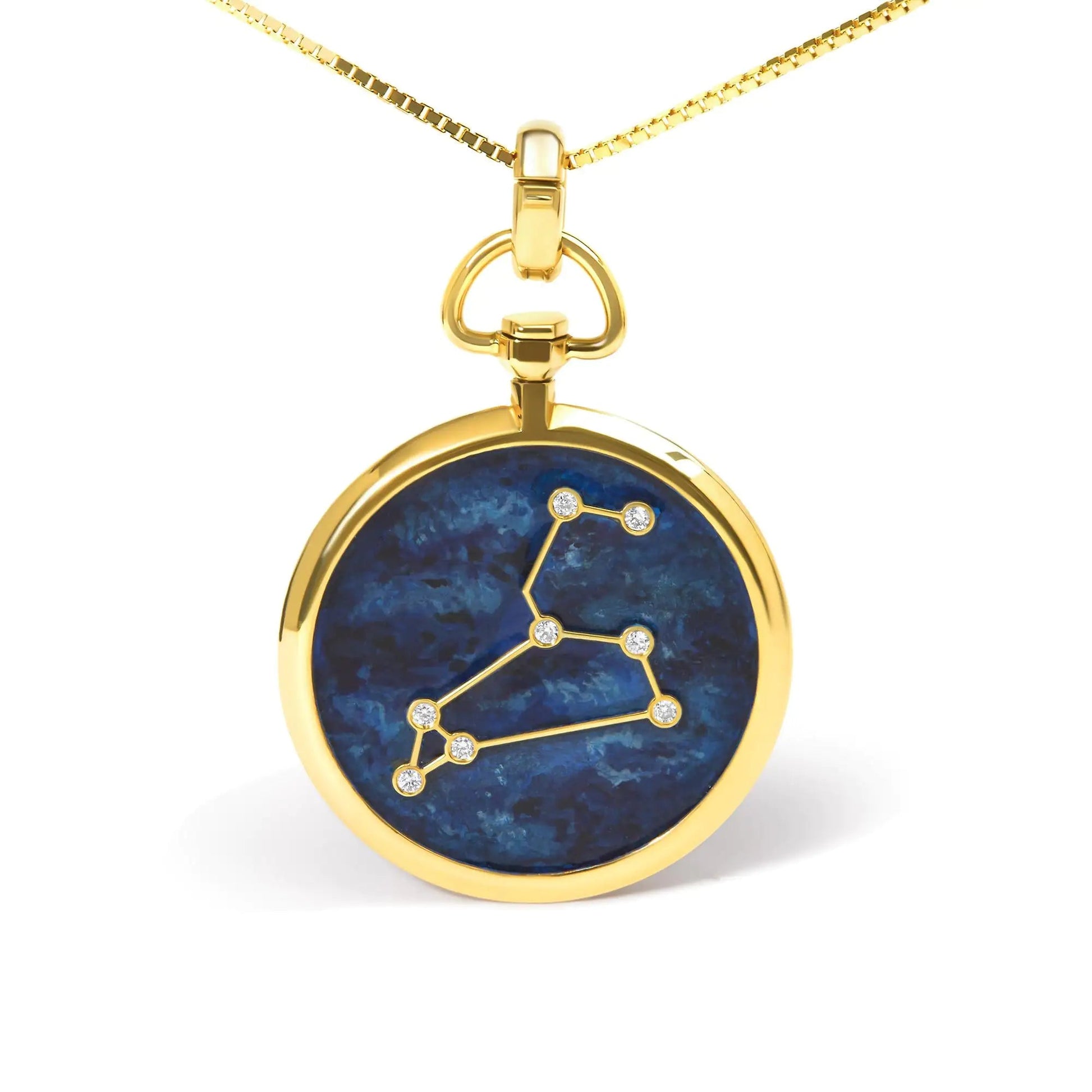 18K Yellow Gold Diamond Leo Constellation with Blue Enamel 18" Inch Pendant Necklace (H-I Color, SI2-I1 Clarity) WEM Support (www.WEM.support)