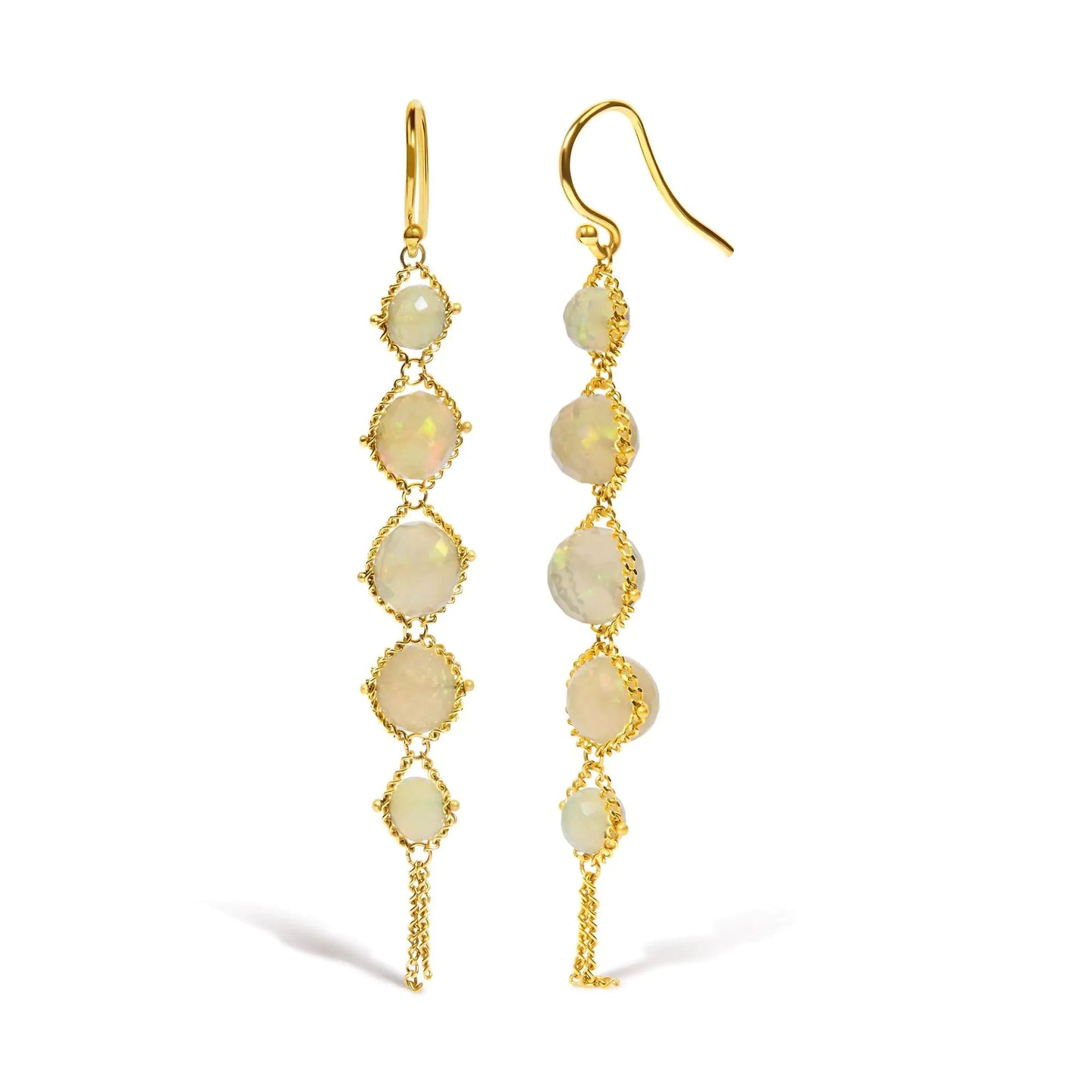 18K Yellow Gold Woven Egyptian Opal 2 1/2 Inch Drop and Dangle Earrings WEM Support (www.WEM.support)