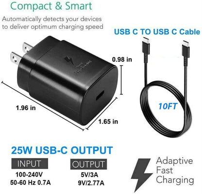 25w Super Fast Charger Type USB-C 10FT Cable For Samsung Galaxy S23 S22 S21 S20 WEM Support (www.WEM.support)