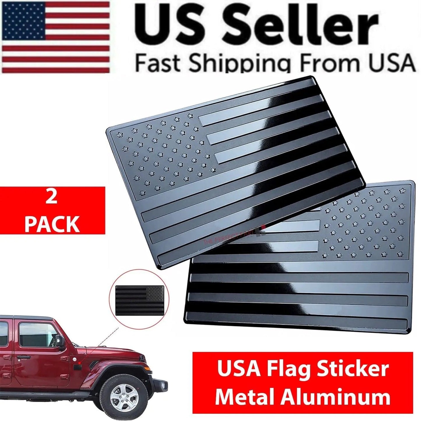 2PCS Metal USA Flag Sticker American Car Truck Decal Emblem Black WEM Support (www.WEM.support)