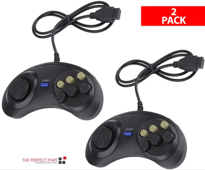 2X 6 Button Game Pad Controller For SEGA Genesis Black Old School Classic New WEM Support (www.WEM.support)