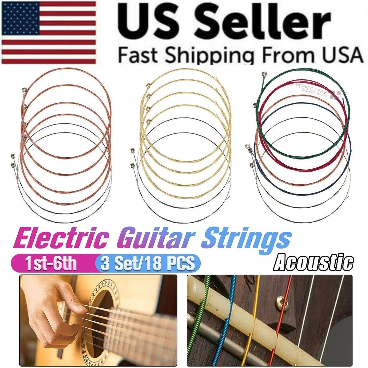 3 Sets of 6 Guitar Strings Replacement Steel String For Acoustic Guitar 1st-6th WEM Support (www.WEM.support)