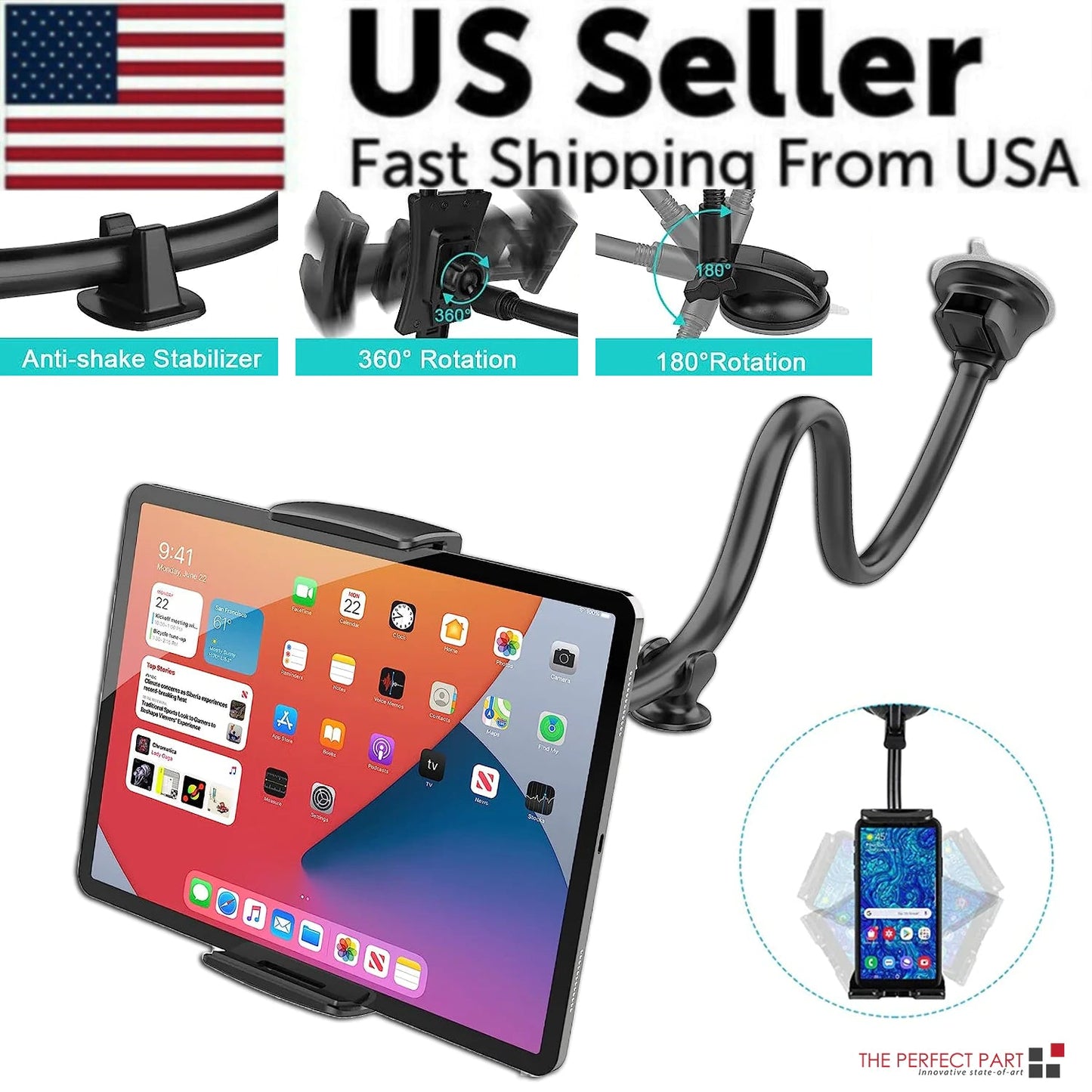 360° Universal Car Windshield Holder Desktop Mount For Cellphone Tablet iPad GPS WEM Support (www.WEM.support)
