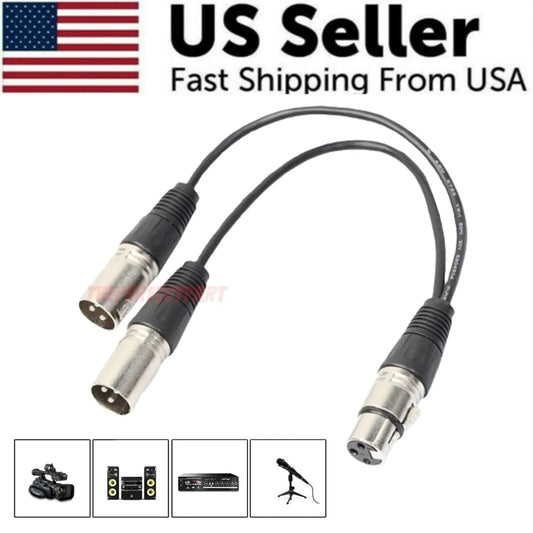 3Pin XLR Female Jack To Dual 2 Male Plug Y Splitter Cable Adapter Microphone USA WEM Support (www.WEM.support)