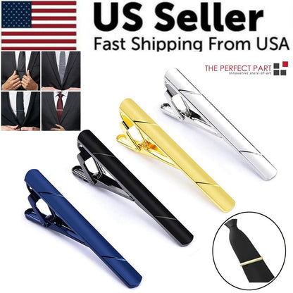 4PCS Mens Stainless Steel Tie Clip Necktie Bar Clasp Clamp Pin Gold Black Silver WEM Support (www.WEM.support)