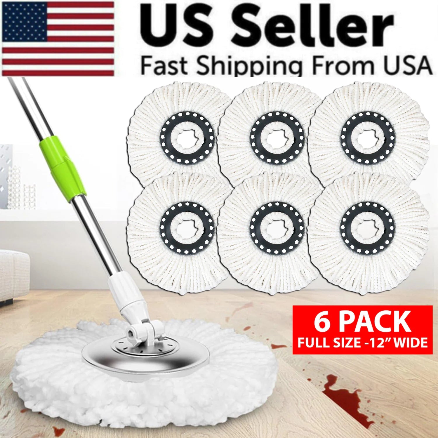 6 Pack Replacement Microfiber Mop Head Refill 360° Spin Easy Cleaning For Mop WEM Support (www.WEM.support)