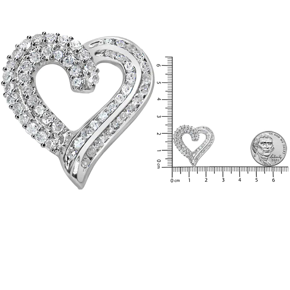 .925 Sterling Silver 1.0 Cttw Prong & Channel-Set Diamond Open work Ribbon Heart Pendant 18" Necklace (I-J Color, I3 Clarity) WEM Support (www.WEM.support)