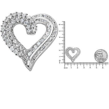 .925 Sterling Silver 1.0 Cttw Prong & Channel-Set Diamond Open work Ribbon Heart Pendant 18" Necklace (I-J Color, I3 Clarity) WEM Support (www.WEM.support)