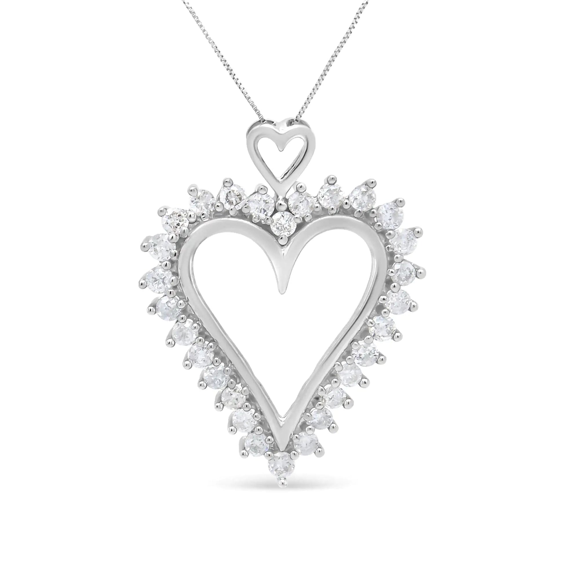 .925 Sterling Silver 1 3/4 Cttw Round Diamond Lined Open Heart Pendant 18" Necklace (I-J Color, I2-I3 Clarity) WEM Support (www.WEM.support)
