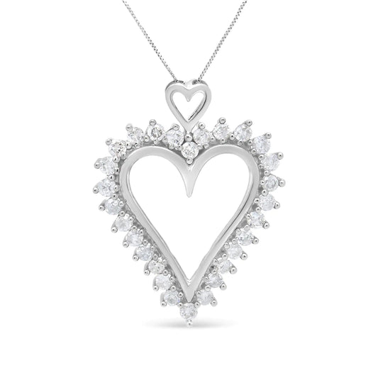 .925 Sterling Silver 1 3/4 Cttw Round Diamond Lined Open Heart Pendant 18" Necklace (I-J Color, I2-I3 Clarity) WEM Support (www.WEM.support)