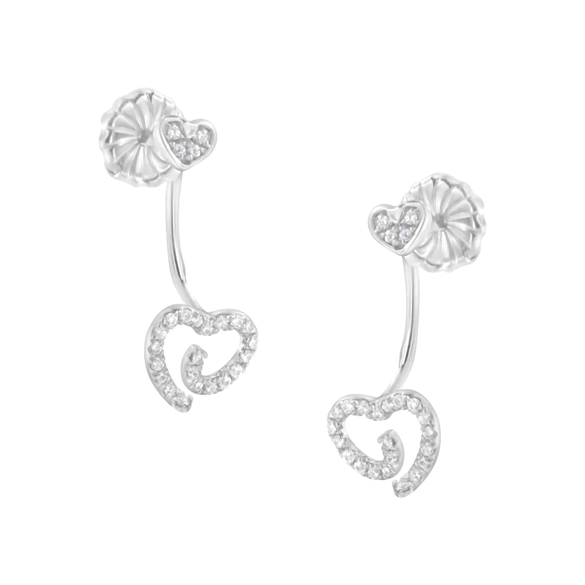 .925 Sterling Silver 1/4 Cttw Diamond Swirl Heart Front/Back Earrings (I-J Color, I2-I3 Clarity) WEM Support (www.WEM.support)