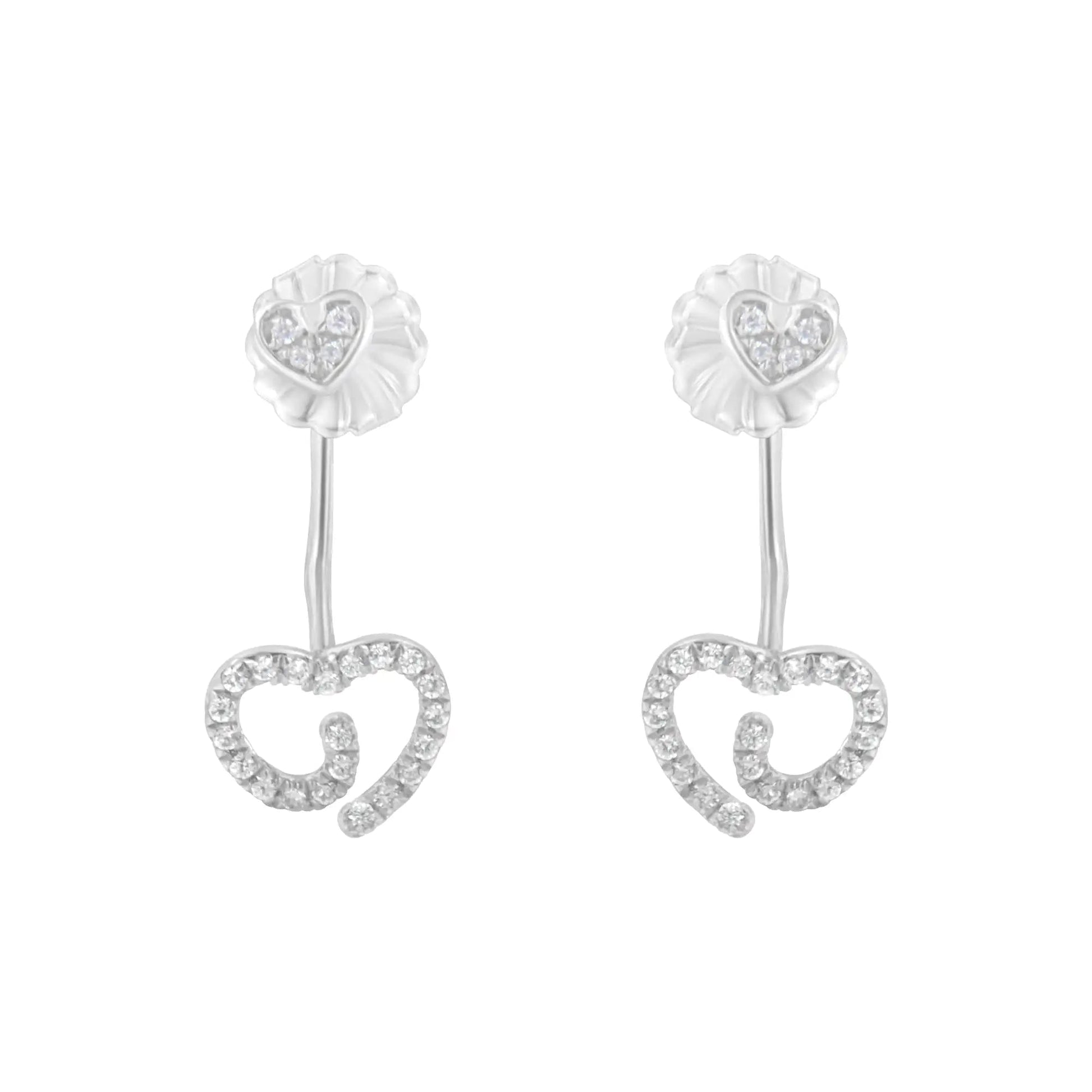 .925 Sterling Silver 1/4 Cttw Diamond Swirl Heart Front/Back Earrings (I-J Color, I2-I3 Clarity) WEM Support (www.WEM.support)