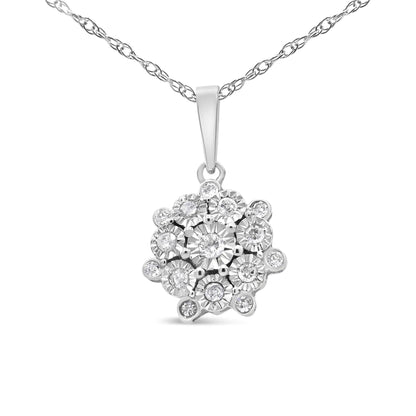 .925 Sterling Silver 1/4 Cttw Miracle Set Diamond Floral Cluster 18" Pendant Necklace for Women (I-J Color, I1-I2 Clarity) WEM Support (www.WEM.support)
