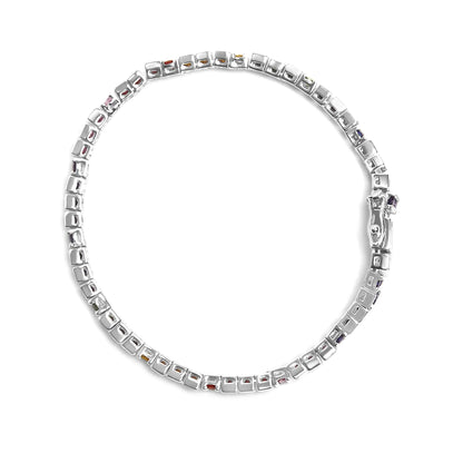 .925 Sterling Silver 12.0 Cttw Multi Colored Princess Cut Gemstone Link Tennis Bracelet (AAA Quality) - 7.25" Inches WEM Support (www.WEM.support)