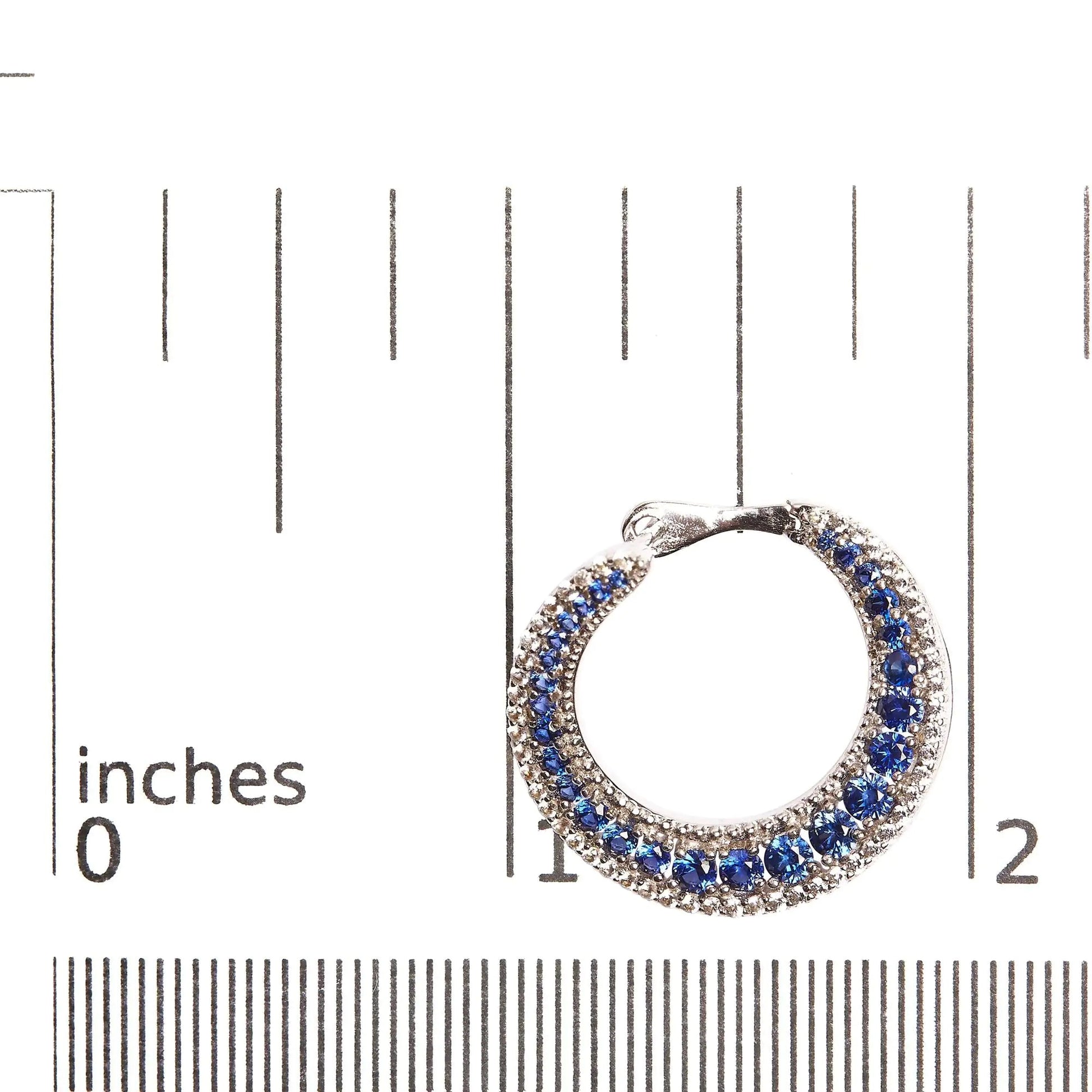 .925 Sterling Silver 2 3/4 Cttw Created Blue Sapphire Crescent Moon Disc Style Hoop Earrings - AAA Quality WEM Support (www.WEM.support)