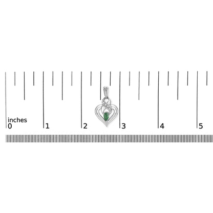 .925 Sterling Silver 5x3mm Pear Emerald Gemstone with Diamond Accent Heart Dangle Stud Earrings (H-I Color, SI1-SI2 Clarity) WEM Support (www.WEM.support)