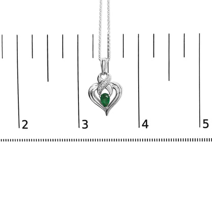 .925 Sterling Silver 6x4mm Pear Emerald and Diamond Accent Heart Pendant Necklace (H-I Color, SI1-SI2 Clarity) - 18 Inches WEM Support (www.WEM.support)
