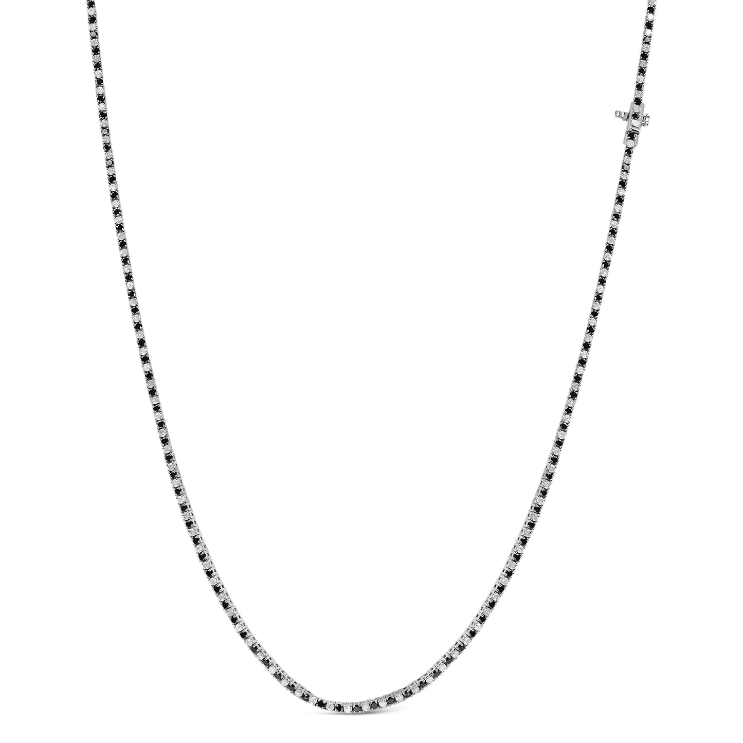 .925 Sterling Silver 7.0 Carat Alternating White and Black Diamond Tennis Necklace (Black/I-J Color, I2-I3 Clarity) - 16- 18" Inches WEM Support (www.WEM.support)