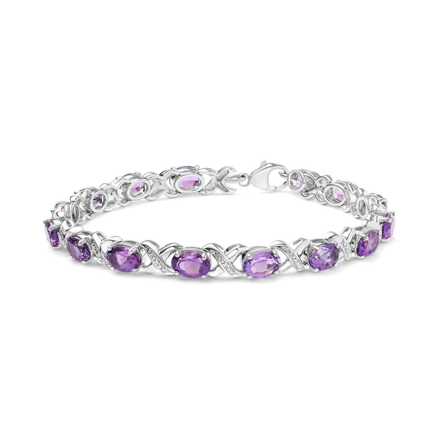 .925 Sterling Silver 7x5mm Oval Amethyst and Diamond Accent X-Link Bracelet (H-I Color, SI1-SI2 Clarity)  - Size 7" WEM Support (www.WEM.support)