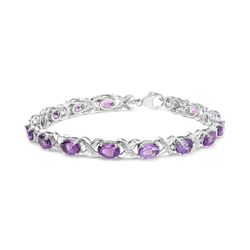 .925 Sterling Silver 7x5mm Oval Amethyst and Diamond Accent X-Link Bracelet (H-I Color, SI1-SI2 Clarity)  - Size 7" WEM Support (www.WEM.support)