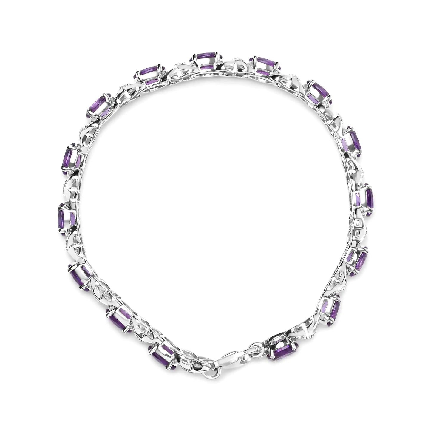 .925 Sterling Silver 7x5mm Oval Amethyst and Diamond Accent X-Link Bracelet (H-I Color, SI1-SI2 Clarity)  - Size 7" WEM Support (www.WEM.support)