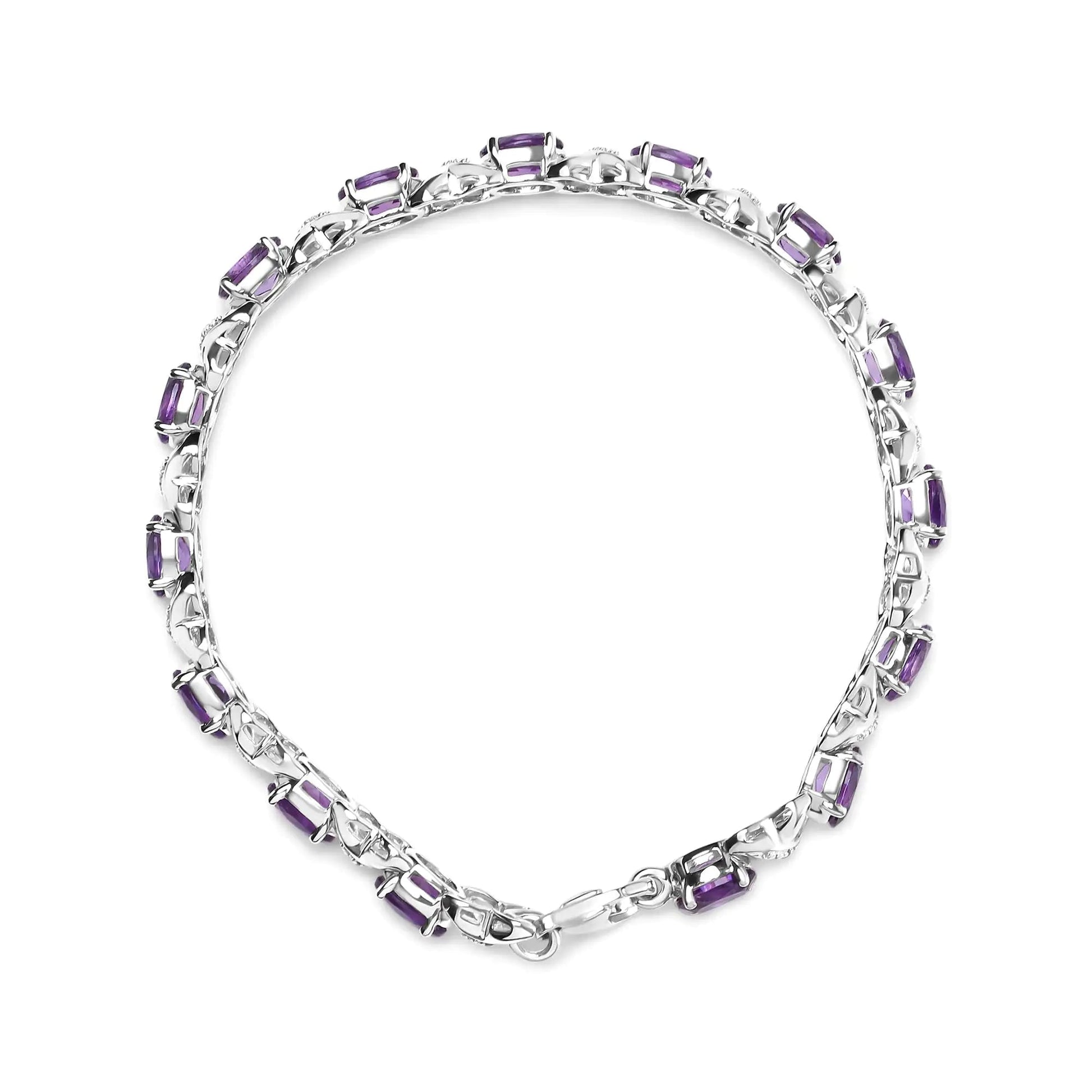 .925 Sterling Silver 7x5mm Oval Amethyst and Diamond Accent X-Link Bracelet (H-I Color, SI1-SI2 Clarity)  - Size 7" WEM Support (www.WEM.support)
