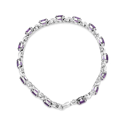 .925 Sterling Silver 7x5mm Oval Amethyst and Diamond Accent X-Link Bracelet (H-I Color, SI1-SI2 Clarity)  - Size 7" WEM Support (www.WEM.support)