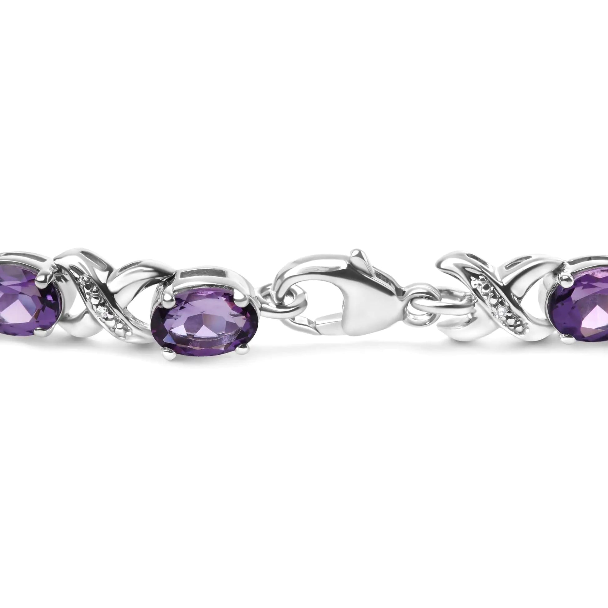.925 Sterling Silver 7x5mm Oval Amethyst and Diamond Accent X-Link Bracelet (H-I Color, SI1-SI2 Clarity)  - Size 7" WEM Support (www.WEM.support)