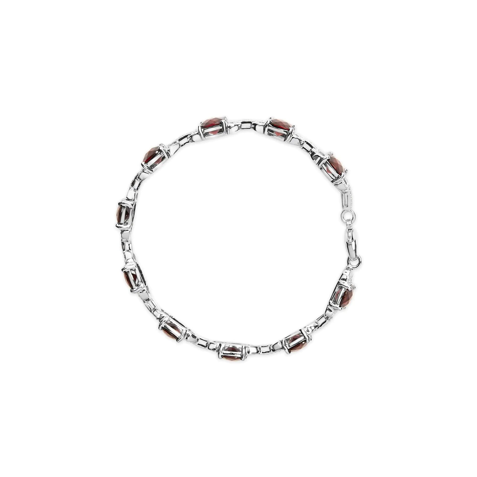 .925 Sterling Silver 7x7mm Checkered Cushion Red Garnet and Diamond Accent Fashion Tennis Link Bracelet (I-J Color, I1-I2 Clarity) - Size 7" Inch WEM Support (www.WEM.support)