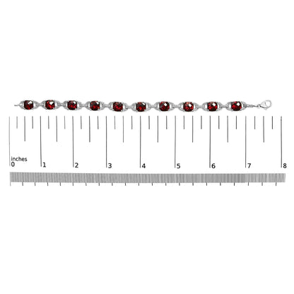 .925 Sterling Silver 7x7mm Checkered Cushion Red Garnet and Diamond Accent Fashion Tennis Link Bracelet (I-J Color, I1-I2 Clarity) - Size 7" Inch WEM Support (www.WEM.support)