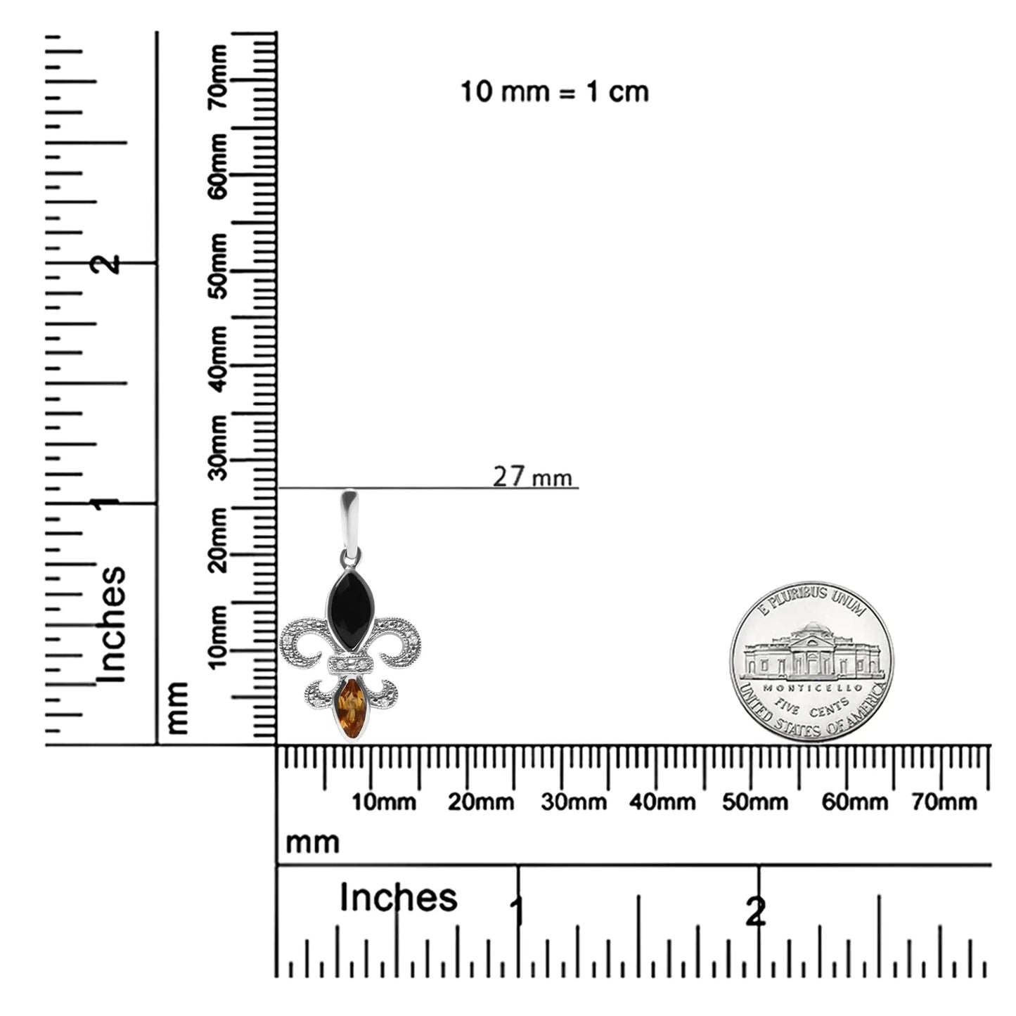 .925 Sterling Silver Marquise Cut Onyx and Citrine with Diamond Accent Fleur De Lis Drop Stud Earrings (H-I Color, SI1-SI2 Clarity) WEM Support (www.WEM.support)