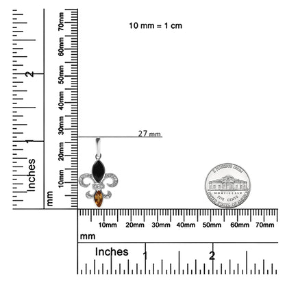 .925 Sterling Silver Marquise Cut Onyx and Citrine with Diamond Accent Fleur De Lis Drop Stud Earrings (H-I Color, SI1-SI2 Clarity) WEM Support (www.WEM.support)