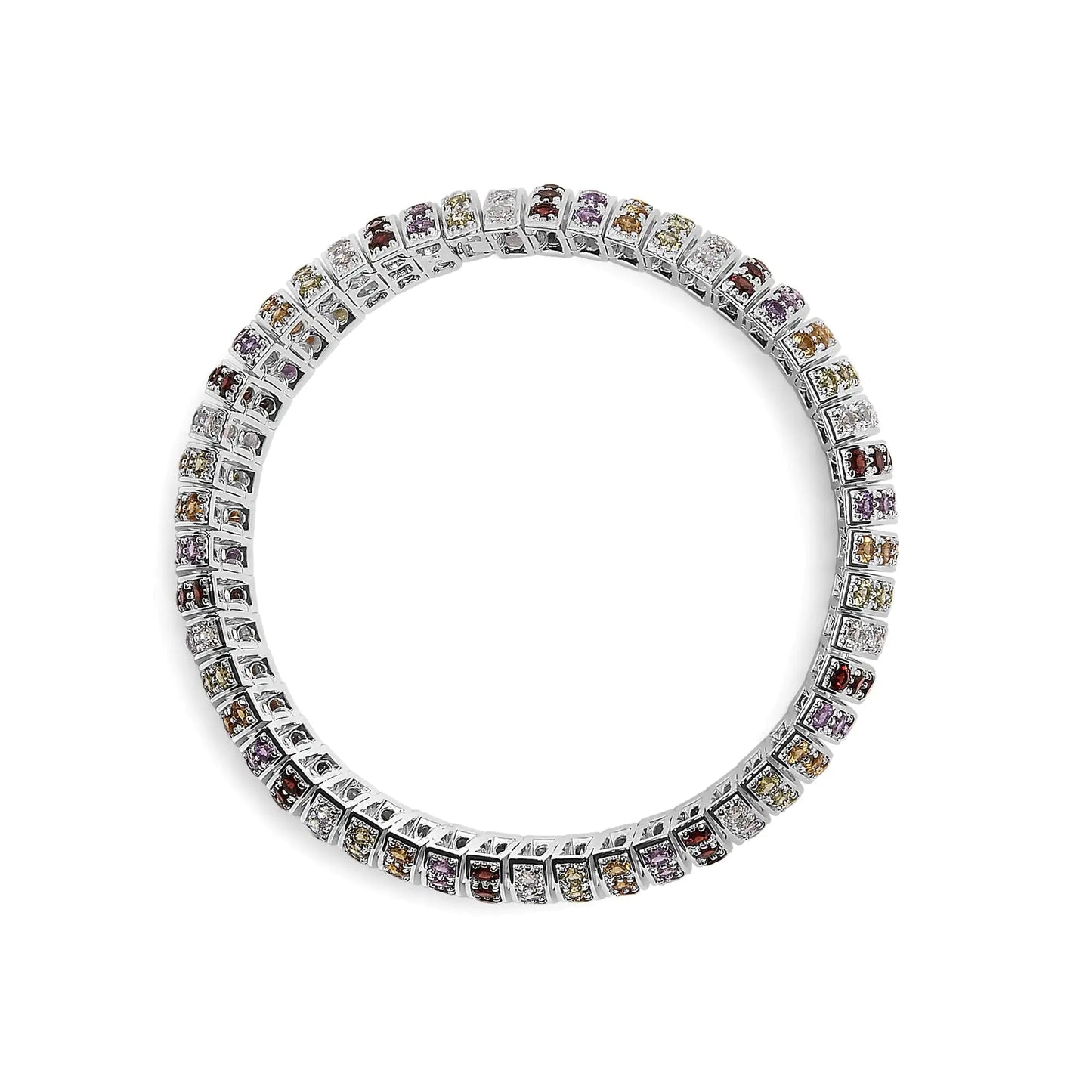 .925 Sterling Silver Multi Row Rainbow Gemstone  Bangle Bracelet - 7.5" Inches WEM Support (www.WEM.support)