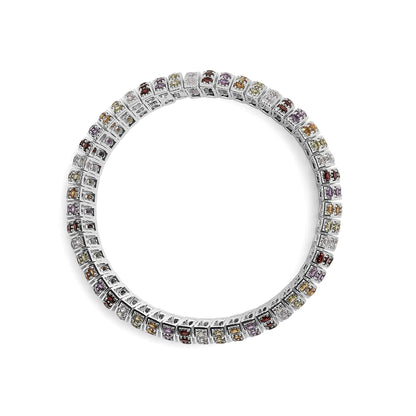 .925 Sterling Silver Multi Row Rainbow Gemstone  Bangle Bracelet - 7.5" Inches WEM Support (www.WEM.support)
