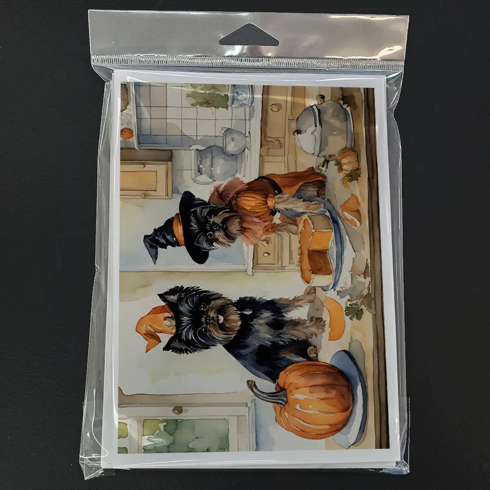 Affenpinscher Fall Kitchen Pumpkins Greeting Cards Pack of 8 WEM Support (www.WEM.support)