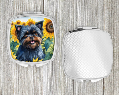 Affenpinscher in Sunflowers Compact Mirror WEM Support (www.WEM.support)
