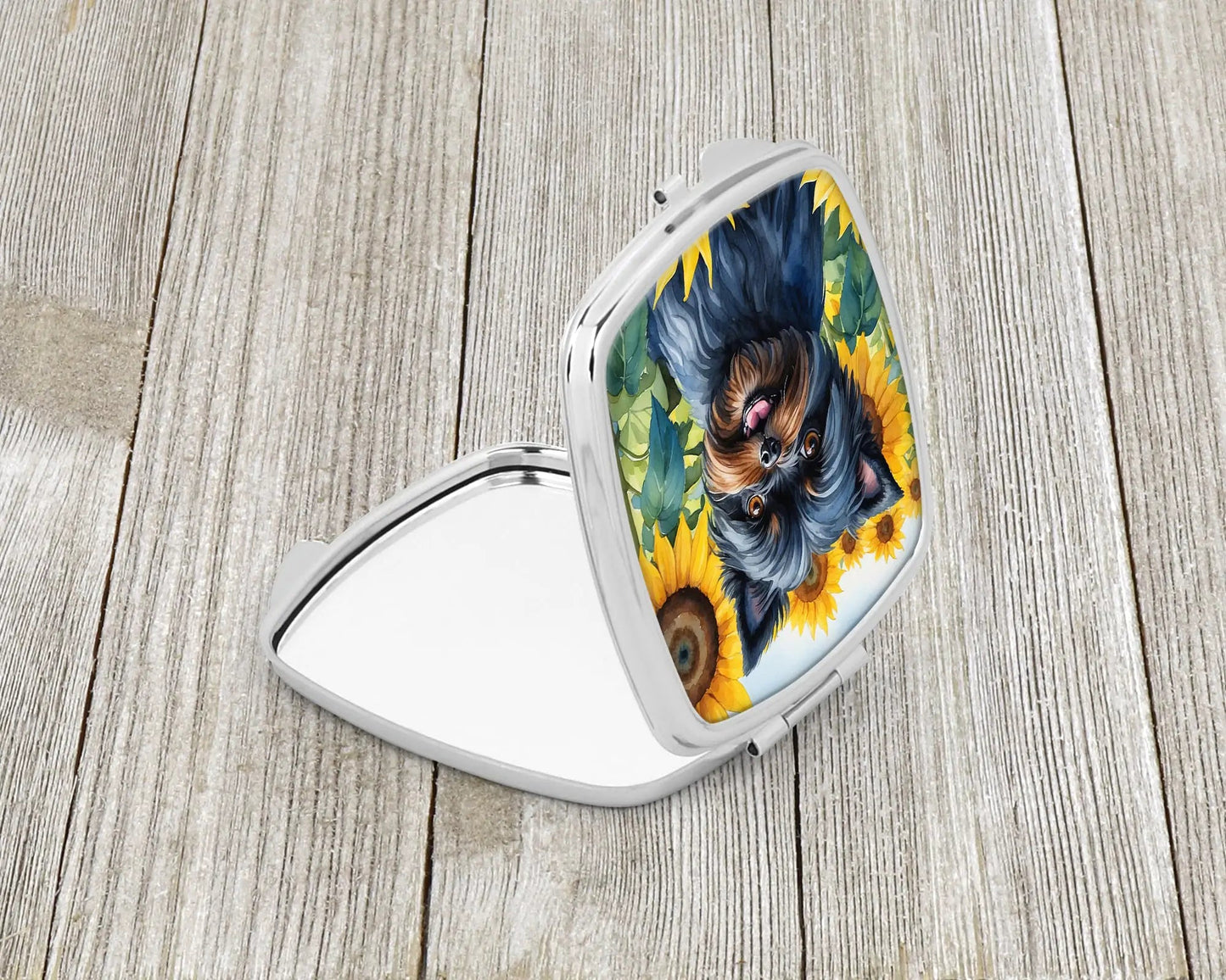 Affenpinscher in Sunflowers Compact Mirror WEM Support (www.WEM.support)