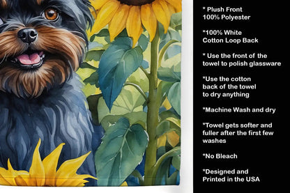 Affenpinscher in Sunflowers Kitchen Towel WEM Support (www.WEM.support)