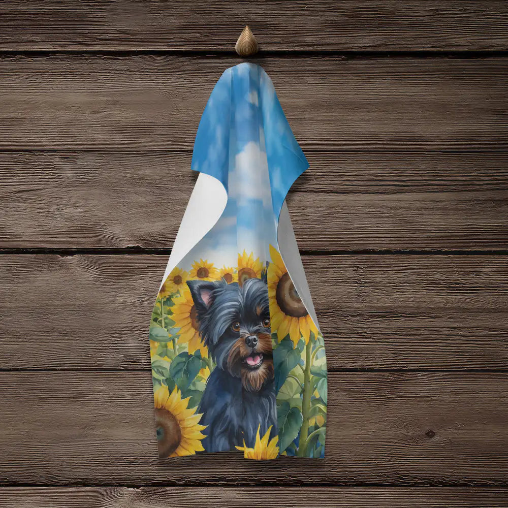 Affenpinscher in Sunflowers Kitchen Towel WEM Support (www.WEM.support)