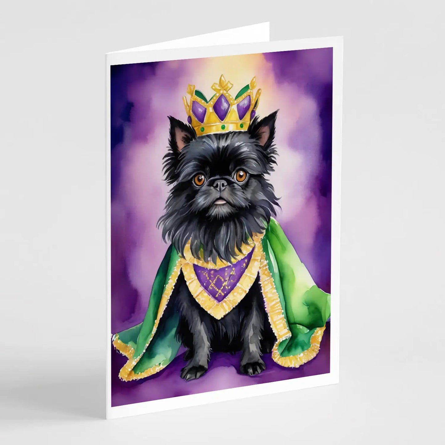 Affenpinscher King of Mardi Gras Greeting Cards Pack of 8 WEM Support (www.WEM.support)