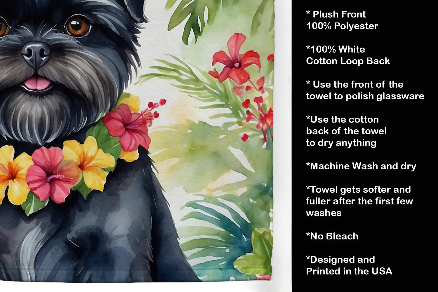 Affenpinscher Luau Kitchen Towel WEM Support (www.WEM.support)