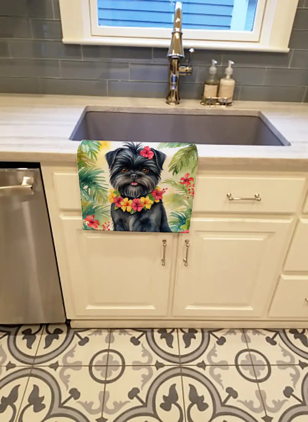 Affenpinscher Luau Kitchen Towel WEM Support (www.WEM.support)
