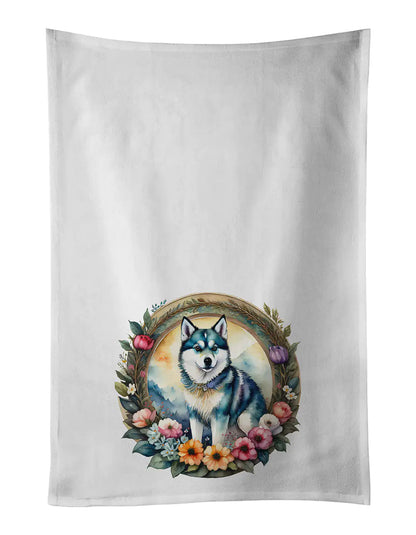 Alaskan Klee Kai and Flowers Kitchen Towel Set of 2 WEM Support (www.WEM.support)