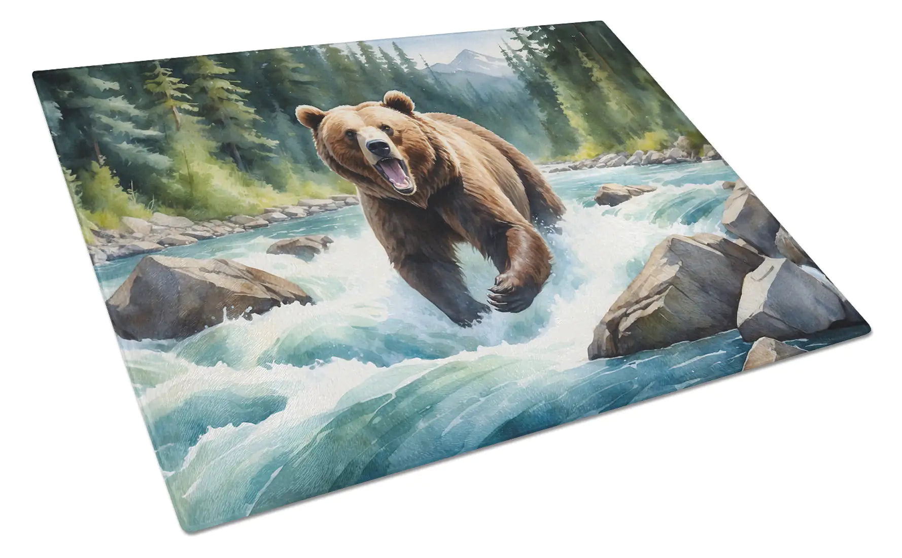 Alaskan Wilderness Grizzly Bear Glass Cutting Board WEM Support (www.WEM.support)
