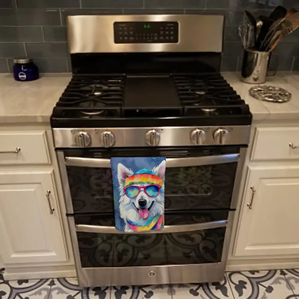 American Eskimo Hippie Dawg Kitchen Towel WEM Support (www.WEM.support)