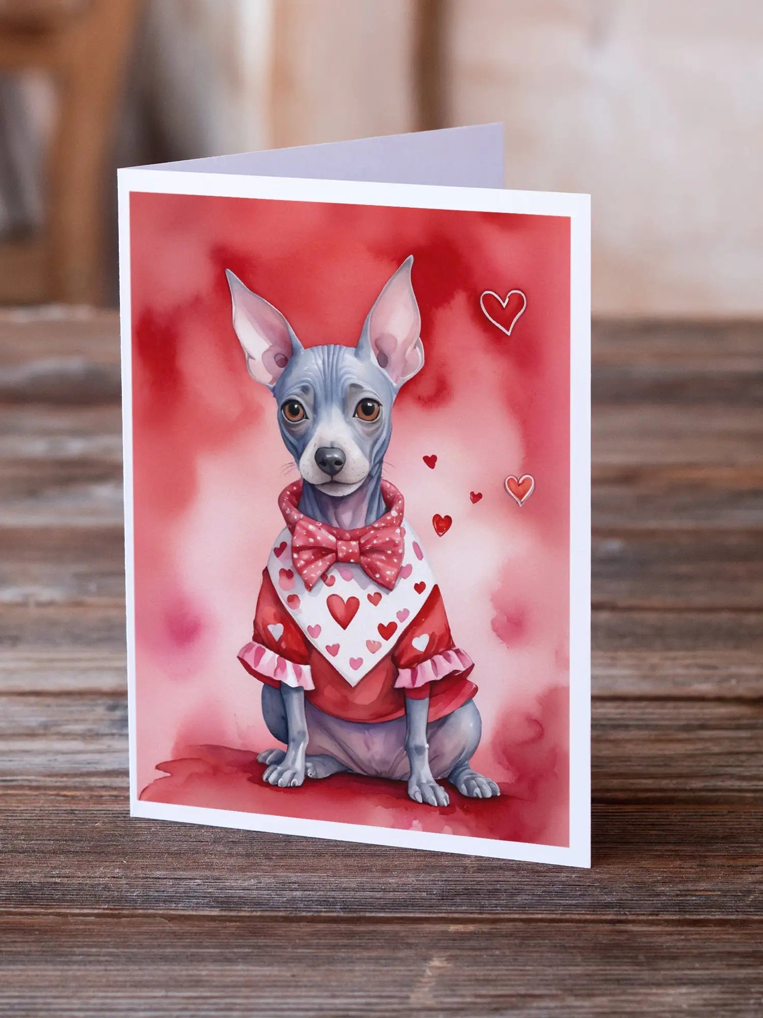 American Hairless Terrier My Valentine Greeting Cards Pack of 8 WEM Support (www.WEM.support)